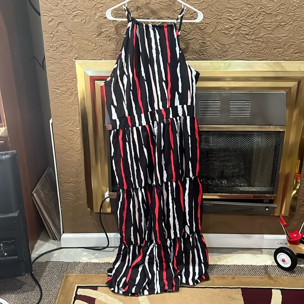 Black white red and pink maxi dress